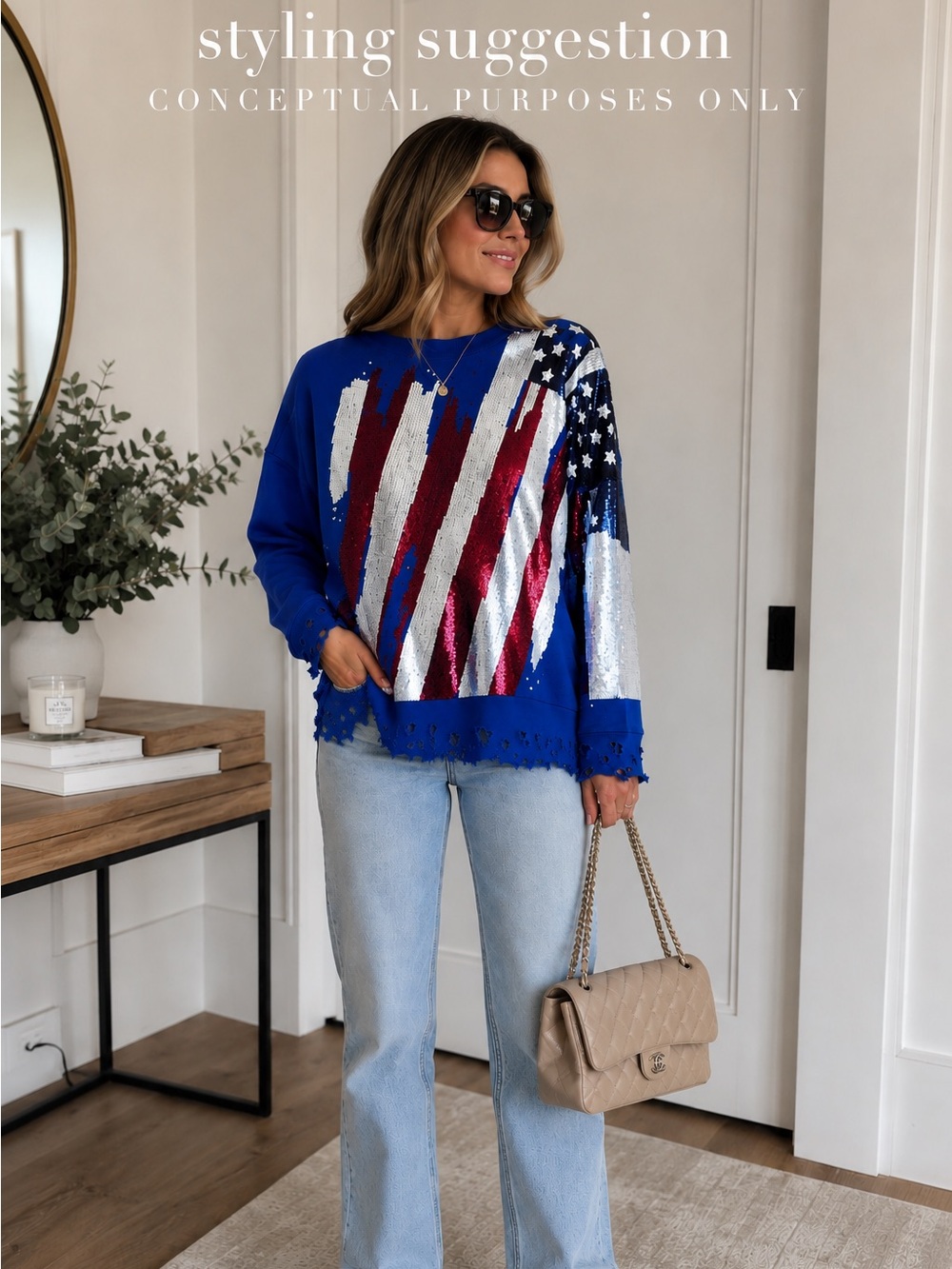 “Amen” Designer “flag” Fourth of July Royal Blue Sequin Flag Pullover